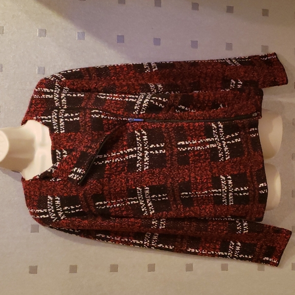 Chaps Sweater Blazer Jacket, Size L, Burgundy white black - Picture 2 of 8